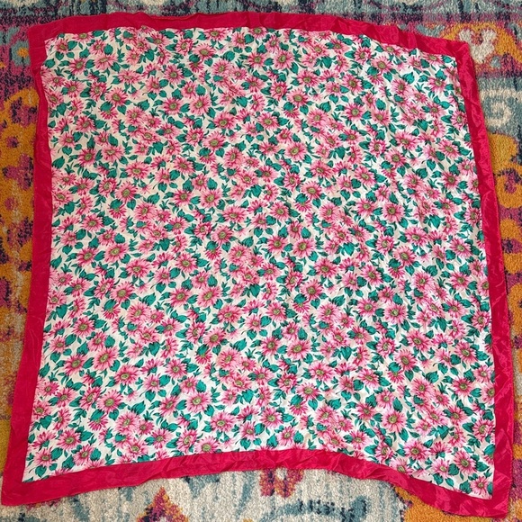 Floral Patterned Scarf with Red Border - Picture 1 of 4